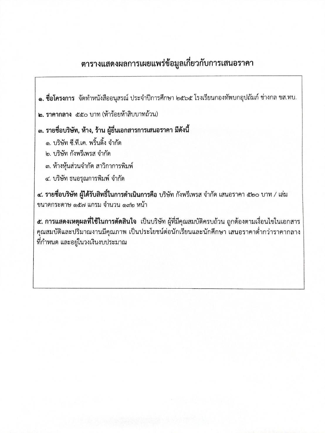 1462697 ประกาศการเผยแพร่เกี่ยวกับการเสนอราคาจัดทำหนังสืออนุสรณ์ ประจำปี ๒๕๖๕